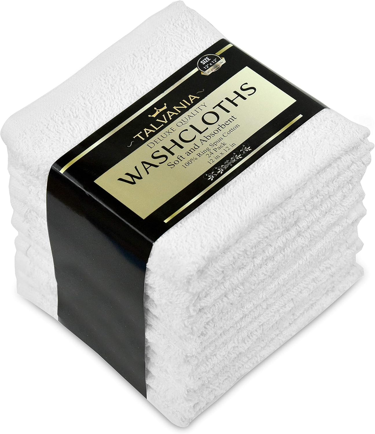 Talvania Washcloths Towels 24 Pack Super Absorbent Terry Towel 100% Ring Spun Cotton White Wash Cloth with Border Design Ideal for Face Wash Long Lasting Multi-Purpose Gym Spa Home Bath Towel 12"X12": Home & Kitchen