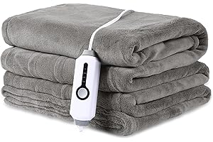 DUODUO Heated Electric Blanket 62"x84" Twin Size Warm Coral Fleece with 4 Heat Settings & 10 Hours Auto Shut Off Overheating Protectsion - Light Grey