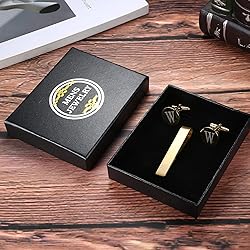 LOYALLOOK Gold Initial Cufflinks and Tie Clip Set