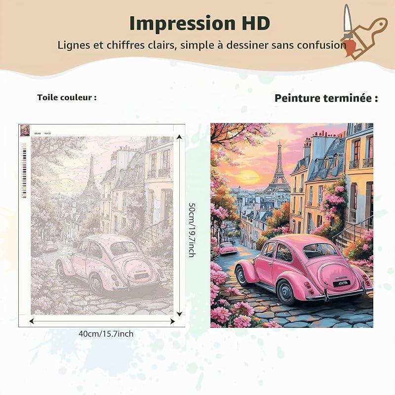 Peinture par Numero Adulte, Paris au crépuscule Kit de Peinture à l'Huile sur Toile par Numéro, Decoration Maison Cadeau 40x50cm(sans Cadre) — photo 3 sur 7