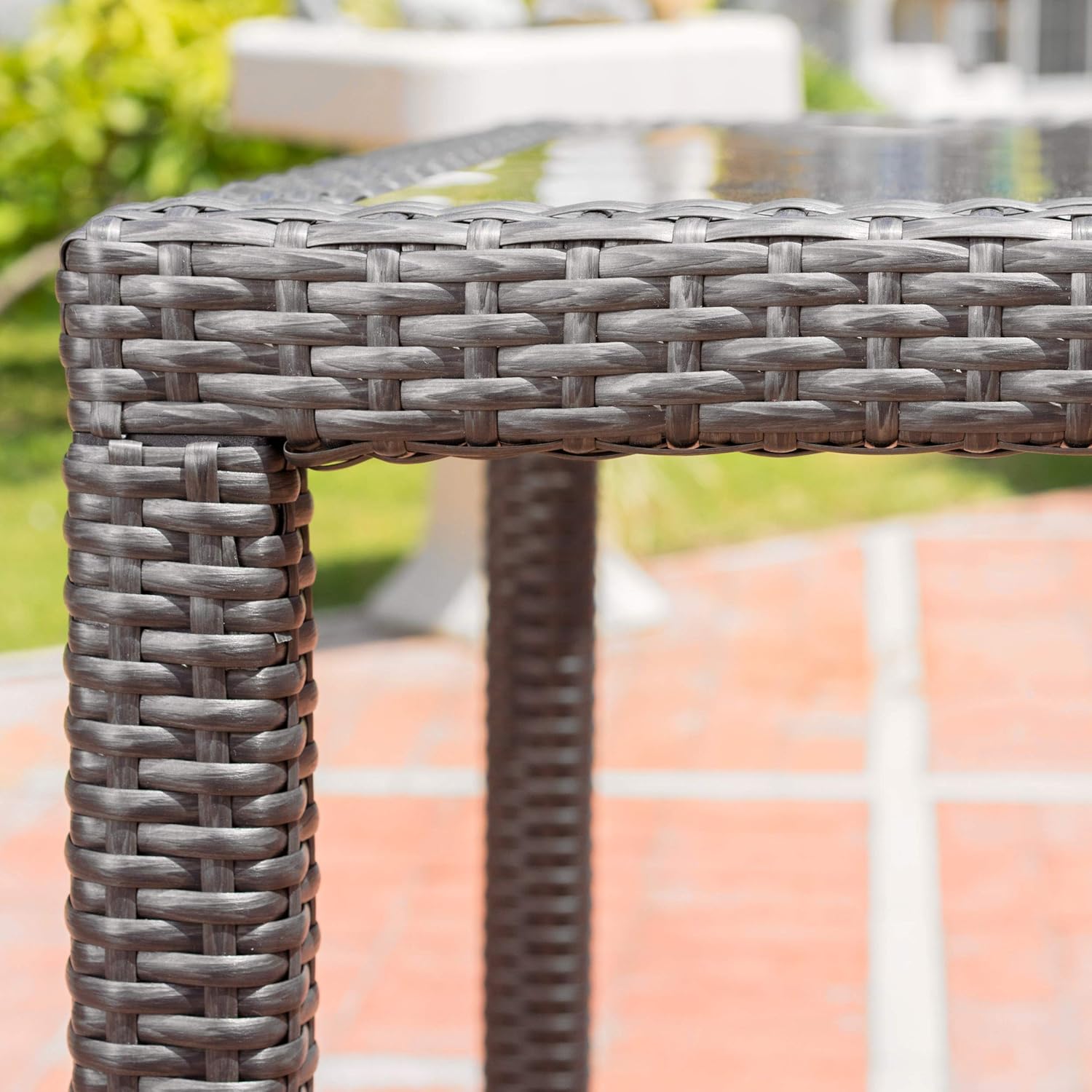Christopher Knight Home San Pico Outdoor Square Wicker Dining Table with Tempered Glass Top, Grey : Garden & Outdoor