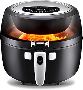 NutriChef Digital Air Fryer 6.8 Qt XXL - 1350 Watt Power Electric Oilless Kitchen Hot Air Frying Convection Multi Cooker, Non Stick Fry Basket - Digital Cooking Time Setting options, Black- PKAIRFR75