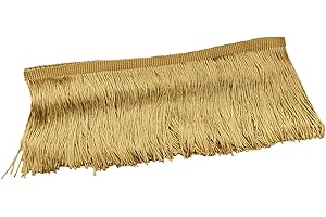 Luomorgo 10 Yards Chainette Fringe Trim 4" Wide - Polyester Tassel for Sewing, Latin Dresses & Lamp Shades | DIY Craft Decor (Gold)