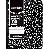 Amazon Basics College Ruled Composition Notebook, 100 Sheet, Marble Black, 4-Pack