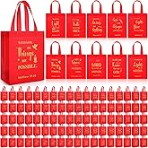 Windyun 100 Pcs Christmas Christian Gift Bag Bulk 8" x 4" x 10" Reusable Religious Bible Verse Tote Church Bags with Handle Pastor Welcome Visitors Pastor Sunday Blessing Bag for Gifts (Red)
