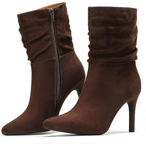 Amazon.com | DINTAHA Womens Suede Slouch Ankle Boots For Women,Slouchy  Pointed Toe Stiletto High Heel Booties,Size 5