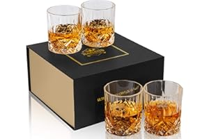 KANARS Old Fashioned Whiskey Glasses with Luxury Box - 10 Oz Rocks Barware For Scotch, Bourbon, Liquor and Cocktail Drinks - Set of 4 - Men Gift