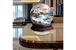 Lighthouse and Sailboat Snow Rotating Acrylic Desktop Stress Relief Ornament, Suitable for Home Decor. Idea Gift for Christma