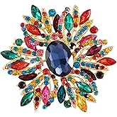 SELOVO 3.5" Huge Big Large Brooch Pendant Scarf Hats Decoration Blue Flower Pin Gold Tone