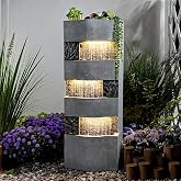 Sunlinua 40H Modern Indoor/Outdoor Water Fountain with 4 Tiers | Tall Garden Waterfall Fountain for Patio, Yard, Landscape or Indoor Decor, Floor Standing Waterfall Outdoor Fountains