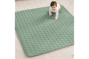 Comfy Cubs Square Kids Play Mat - 56 x 56 inches Soft Quilted Baby Floor Mat with Non-Slip Bottom - Plush Design for Toddlers' Playtime - Comfortable and Durable - Fern
