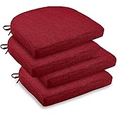 downluxe Indoor Chair Cushions for Dining Chairs, Soft and Comfortable Textured Foam Kitchen Chair Pads with Ties and Non-Slip Backing, 16" x 16" x 2", Red, 4 Pack