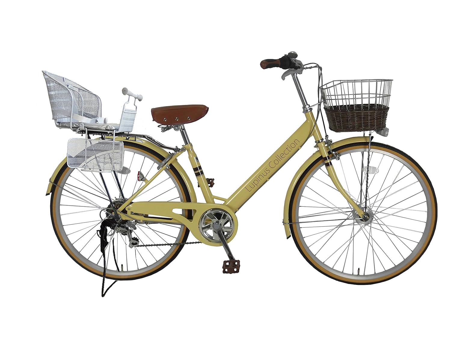 Lupinusルピナス Vフレーム 26インチ 自転車 籐風カゴ オートライト 後子乗せシルバー B0798jfytrアイボリー シティサイクル Lp 266va Knr S シティーファミリーサイクル 全品送料無料
