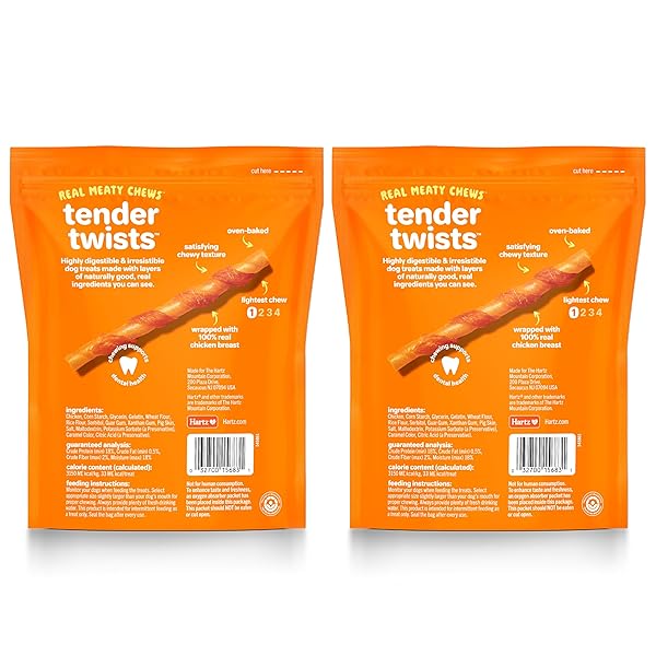 HARTZ OINKIES TENDER TWISTS WITH REAL CHICKEN BREAST RAWHIDE-FREE DOG TREATS, HIGHLY DIGESTIBLE DOG CHEWS, 72 COUNT