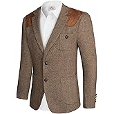 PJ PAUL JONES Men's Blazer Herringbone Tweed Sport Coats Two Button Wool Blend Formal Jacket
