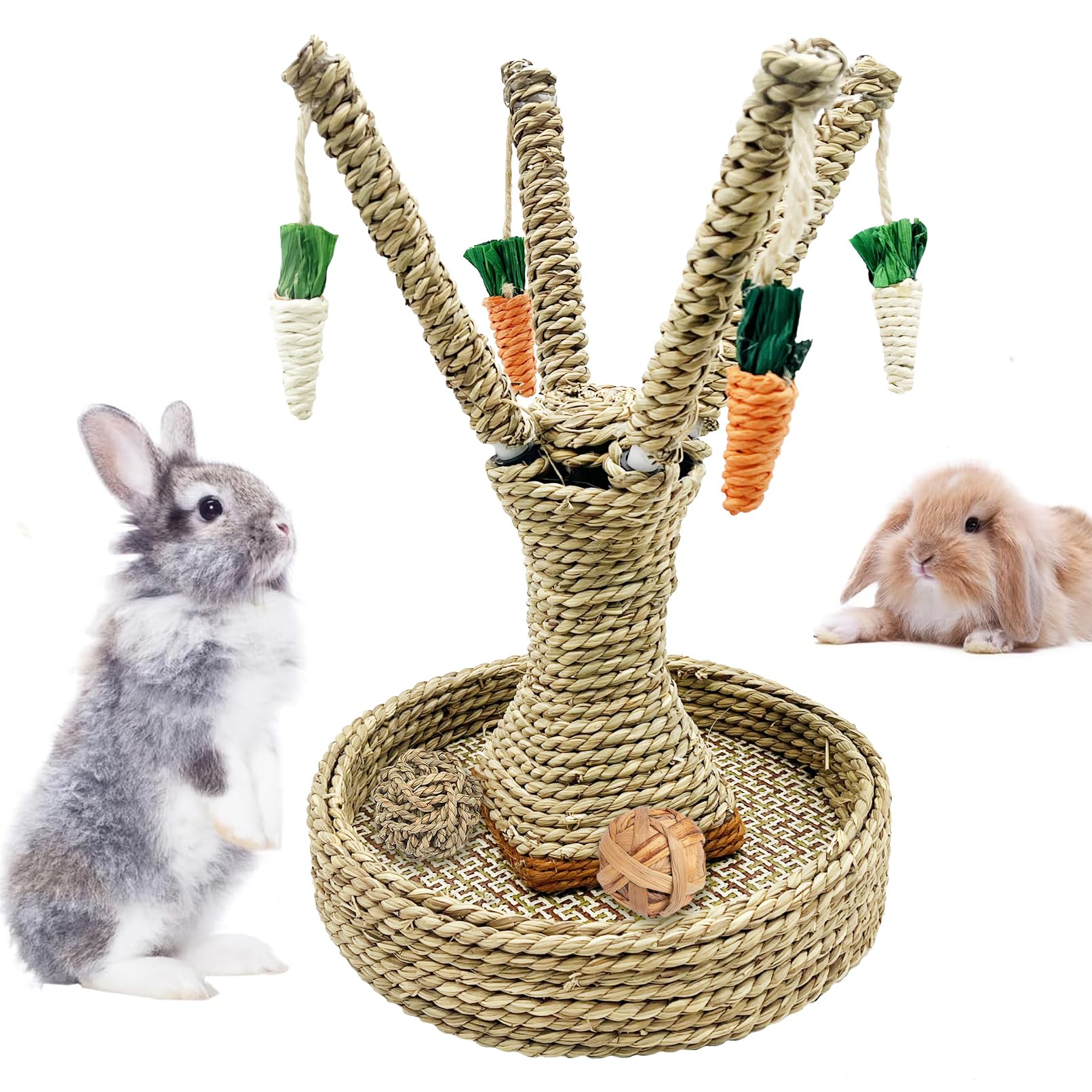 Photo 1 of Hamiledyi Bunny Chew Toys Rabbit Rattan Grass Scratcher Climbing Tree Fun Tree Carrot Play Toys for Small Animal Guinea Pig Tooth Cleaning