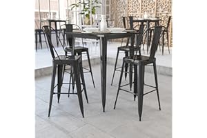 EMMA + OLIVER Commercial Grade 31.5" Square Black Metal Indoor-Outdoor Bar Height Table
