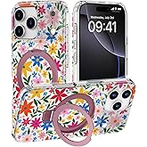 DEENAKIN for iPhone 17 Pro Max Case - Wireless Charging Compatible - Integrated Multi-Functional Kickstand - Protective Phone Case with Trendy Cute Designs for Women - Blooming Wildflower
