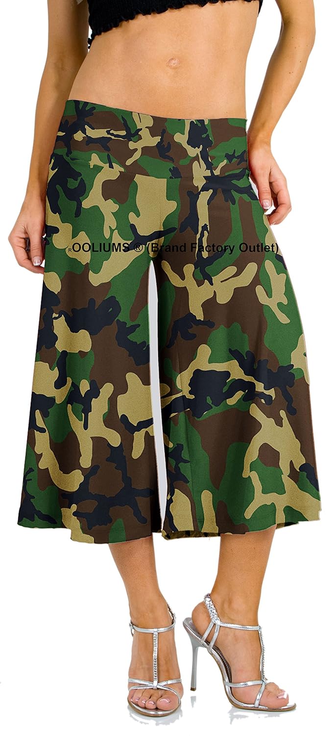 rooliums brand factory outlet women's trendy and stylish culottes/palazzo capri - army style