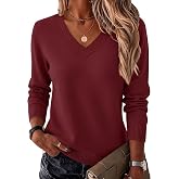 Zeagoo Womens V Neck Sweaters Long Sleeve Tops Lightweight Fall Clothes | Pullover Sweaters for Women, Dressy Loose Knit Tops, Business Casual Outfits, Basic Winter Fashion Clothing, Ladies Shirts