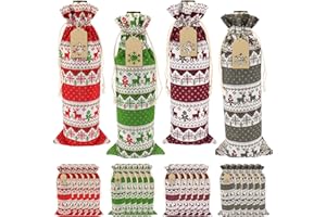 PIXHOTUL Burlap Wine Gift Bags, 24 Pcs Jute Drawstring Wine Bottle Covers with Tags and Ropes for Christmas, Wedding, Travel, Birthday, Holiday Party