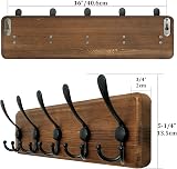 WEBI Wood Coat Rack Wall Mounted 15 Hooks 5 Triple Hooks Rustic Brown 44cm view 6