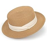 Women Beach Straw Sun Hat - Summer Classic Boater Sun Hat Panama Short Brim Fedora for Party Travel(S/M)