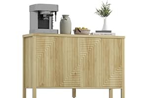 HOMCOM Fluted Sideboard Buffet Cabinet with Storage, 47" Modern Kitchen Credenza with Push to Open Design, 2 Adjustable Shelv