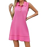 Wenrine Womens Sleeveless Mini Dress Casual Collared V Neck Contrast Stitch Loose Summer Knit Tank Dresses