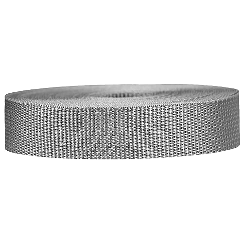 Strapworks Lightweight Polypropylene Webbing - Poly Strapping for Outdoor DIY Gear Repair, Pet Collars, Crafts - 1 Inch x 50 Yards - Silver Gray