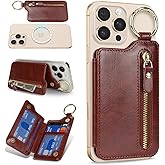 Cavor Compatible with MagSafe Wallet,Magnetic Wallet for iPhone 17/16 Pro Max/15 Pro/14 Plus/13/12 Series,Magnetic Card Holder with Adjustable Stand,Mag Safe Phone W allet Zipper-Brown