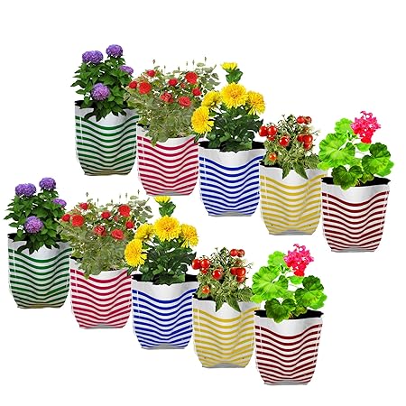TrustBasket Premium Colorful Stripe Grow Bag - Set of 10 (20*20*35 cm)