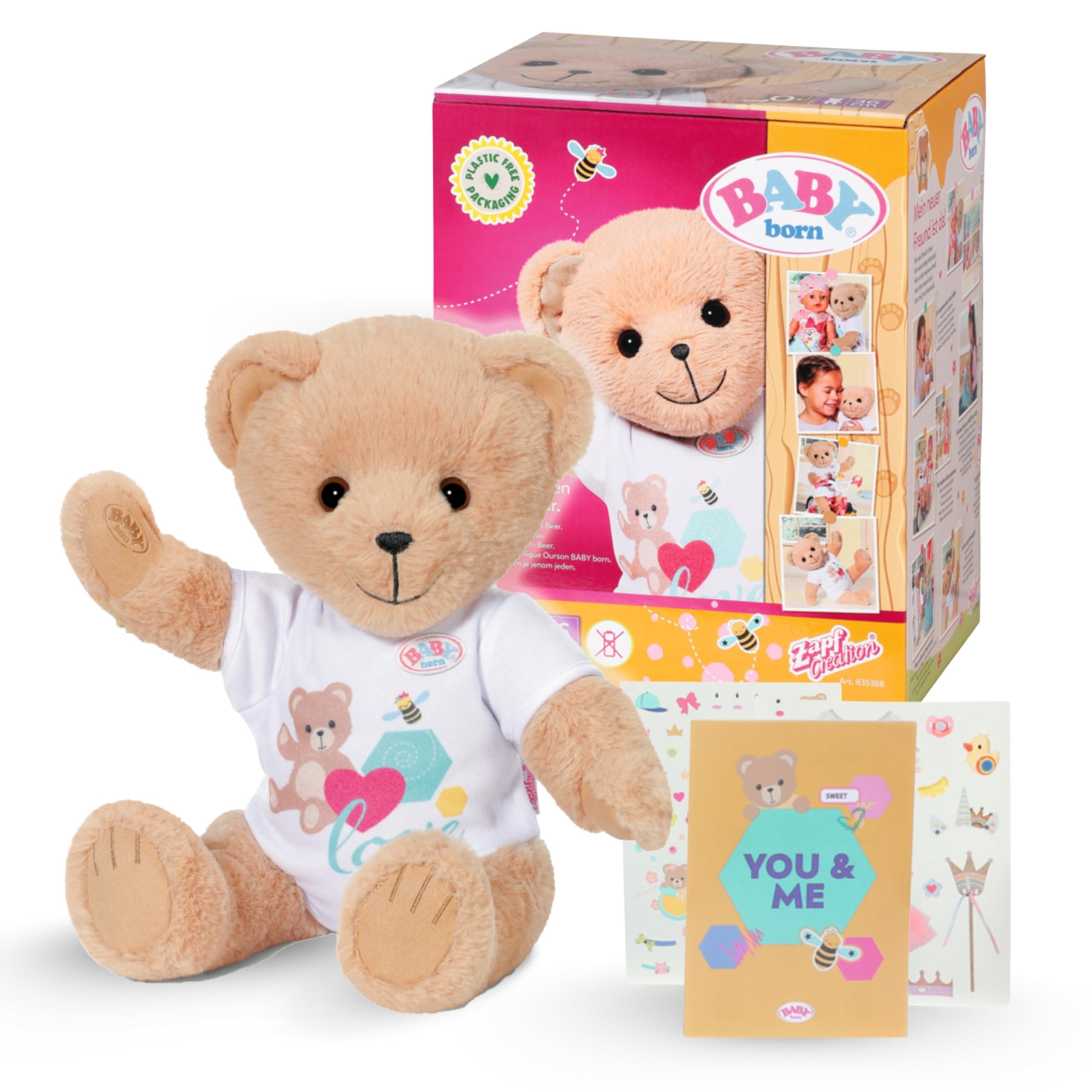 BABY born Bear - Soft Teddy Bear with movable arms & legs - Cuddly Toy with white romper & incl. accessories - Suitable for children from 0 years