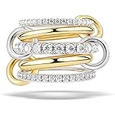 VISDIV Stackable Rings for Women 14K Gold Plated Interlocking Cubic Zirconia Ring Silver Non Tarnish Multi Ring Mixed Metals Stack Rings Set Size 5-10