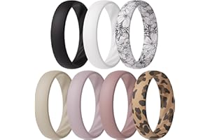 ThunderFit Women’s Silicone Wedding Rings – 5.5mm Wide, 2mm Thick Bridal Set of 7, Rubber Engagement Bands