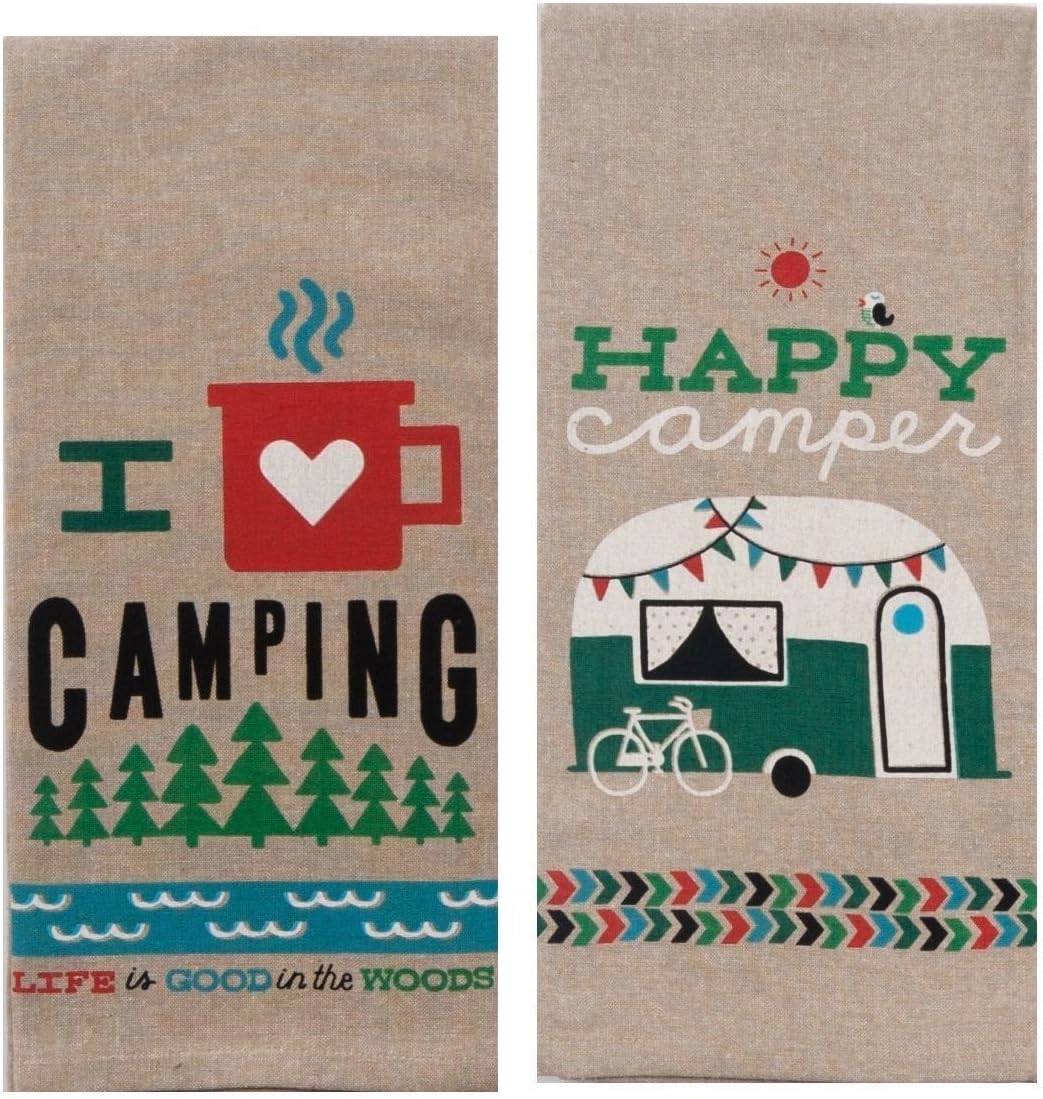 Camper Kitchen Décor Bundle: 2 Kay Dee Camping Towels, 1 Primitives by Kathy Camping Rules Box Sign, 1 Beachcombers RV Camper Salt and Pepper Shaker Set: Home & Kitchen
