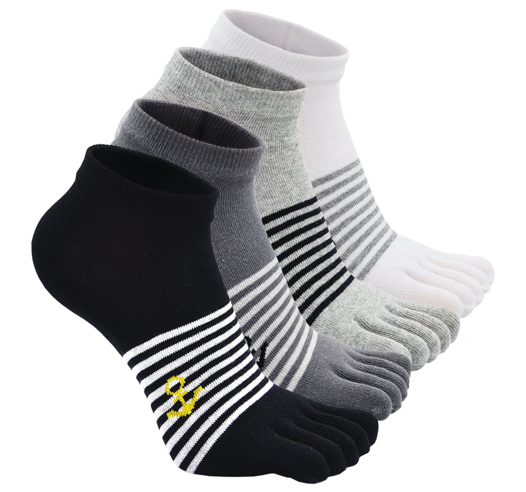 Teenloveme Mens Five Finger Toe Socks Cotton Running Mini Crew Socks,4 Pairs
