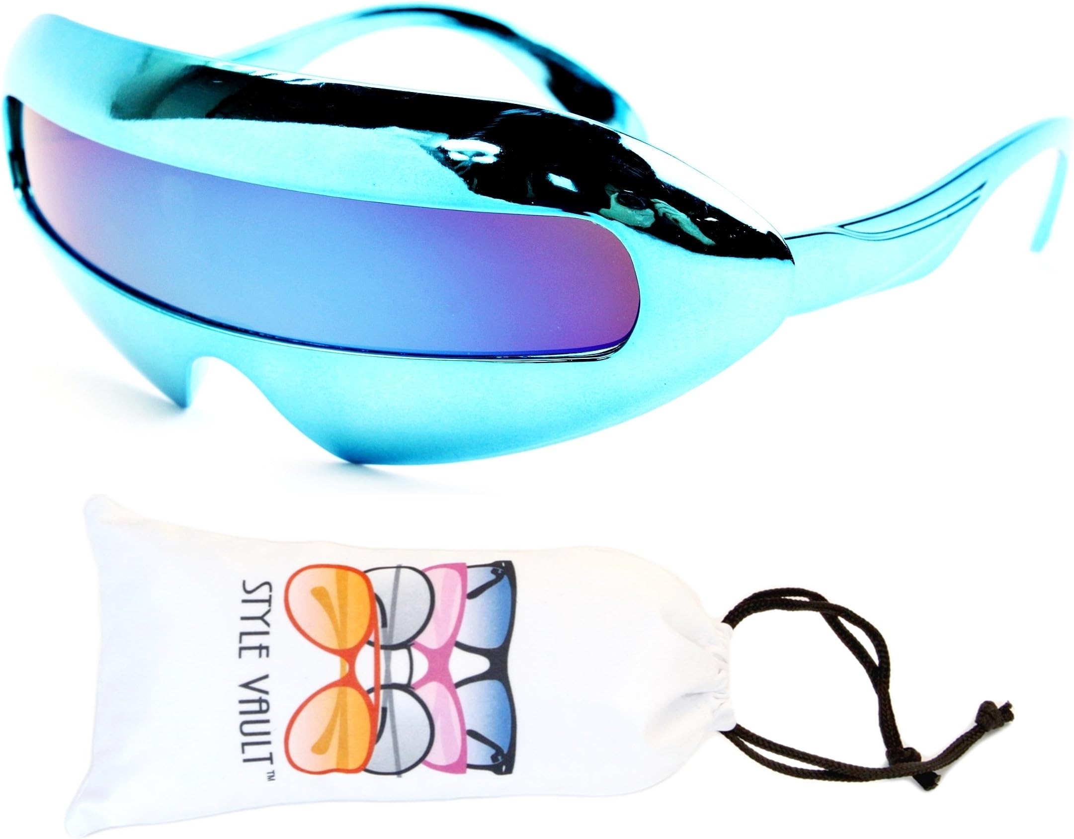 V160-vp Style Vault Robot Space Party Sunglasses (B2229F Chrome Blue-Blue Mirror, mirrored)