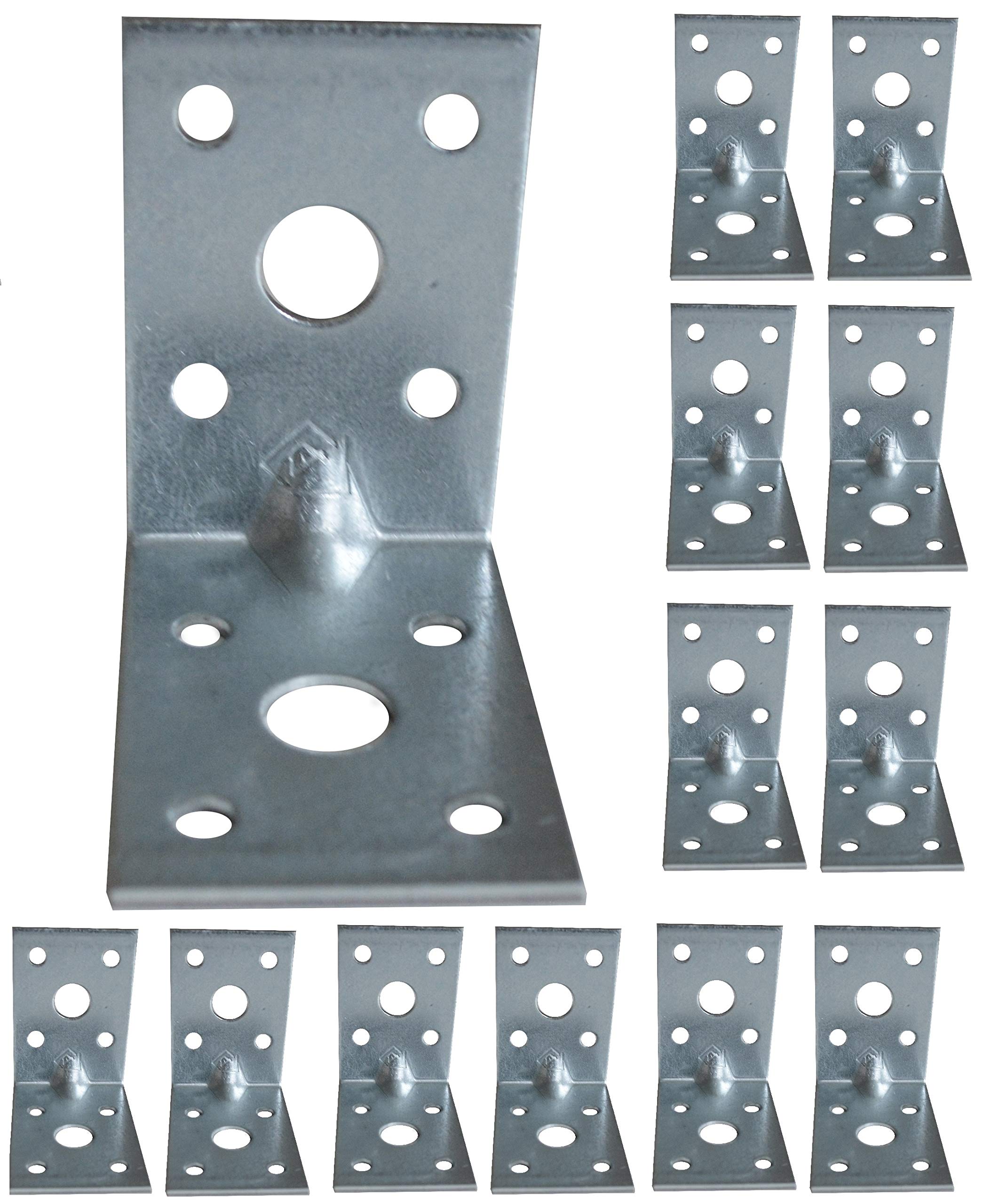 Corner Braces Brackets Plates, Heavy Duty Wooden Angle, Metal Steel Sheet Galvanised 1.97"x 1.97"x 1.38"x 0.08"(50 x 50 x 35mm x2mm) Pack of 12pcs
