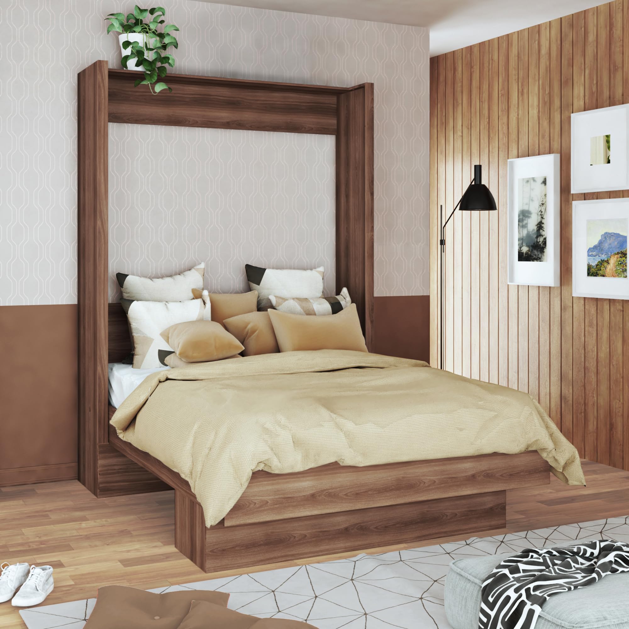 Photo 1 of Oakland Living Easy-Lift Queen Murphy Wall Bed in Natural Brown Wood Grain with Shelf 2 BOX SET 