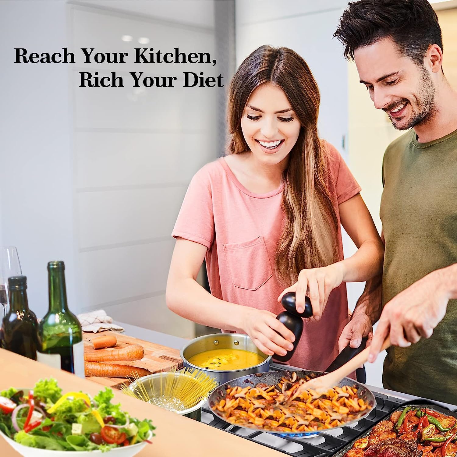 Trifecte 30 Inch Stainless Steel Gas Cooktop with Timer Dual Fuel 5 Italy SABAF Sealed Burners Gas Stove Top NG/LPG Convertible Gas Hob with Thermocouple Protection(Griddle&Gas Regulator Not Included)