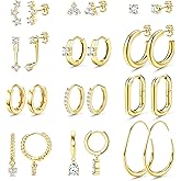 Small 14K Gold Plated Hoop Earrings Set for Women - Hypoallergenic Huggie Hoops for Sensitive Ears Cartilage Stud Earring Stacks for Multiple Piercing