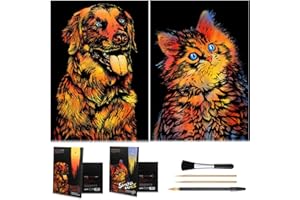 AP ARTSPER Animal Scratch Art Rainbow Painting Paper, Engraving Art & Craft Sets, Creative foil Scratch Art Toys Gift, DIY Sketch Card Scratchboard for Kids & Adults, Women - 16'' x 11.2'' (Dog/Cat)