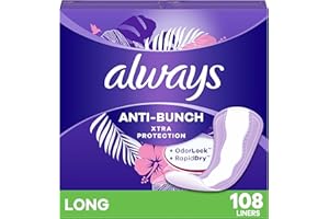Always Anti-Bunch Xtra Protection Daily Liners, Long Length, Unscented, Feel Clean and Comfortable, 108 Count