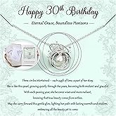 Krfy Birthday Gifts for Women Unique 925 Sterling Silver Necklace with Pearl 1ct Moissanite 30/40/50/60/70/80/90th Birthday Present for Mom Turning 30 40 50 60 70 80 90 Years Old Birthday Card for Her