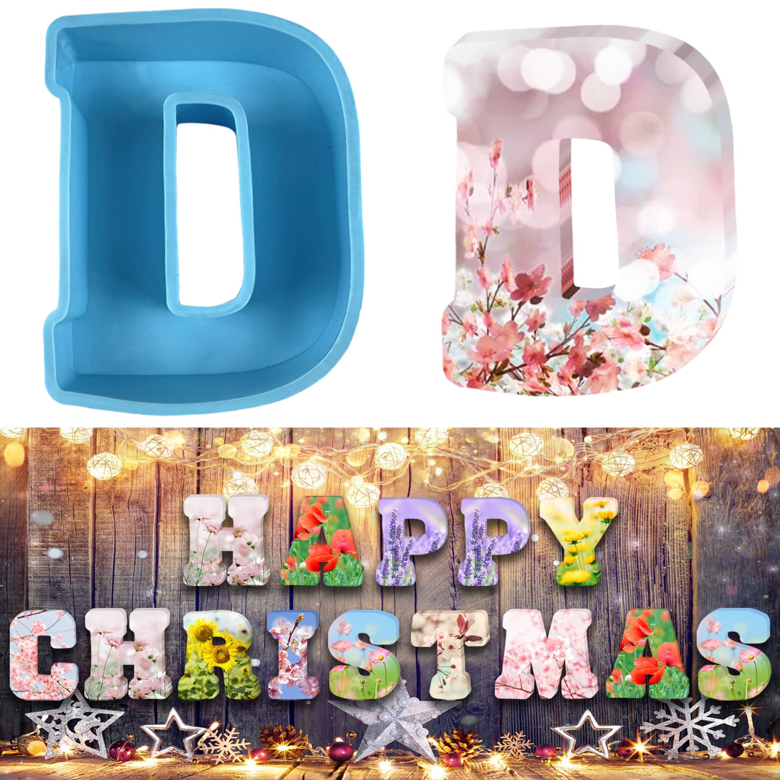 3D Alphabet Silicone Molds Large Letter Epoxy Molds for Resin 6 Inch DIY Resin Casting Letter Moulds Chocolate Baking Molds for Birthday Wedding Party Christmas Art Craft Ornaments (D)