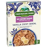Cascadian Farm Organic Vanilla Crisp Cereal, No Added Sugar, 12 oz | 0g Added Sugar, Sweetened with Dried Date Powder, Vegan, Non-GMO Project Verified, 5g Fiber per Serving