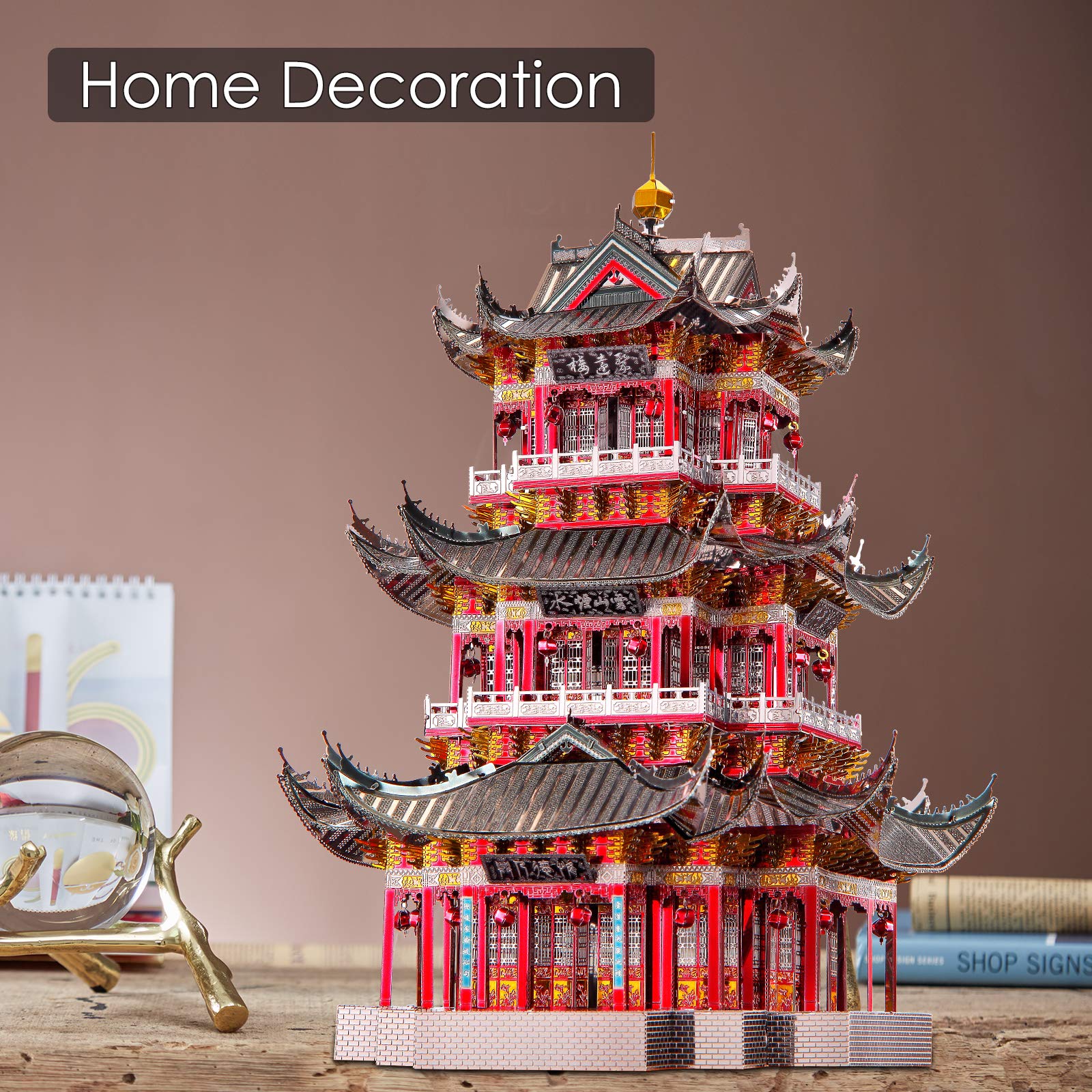 Piececool 3D Metal Puzzle for Adults, Juyuan Tower Metal Model Kits, Chinese Ancient Architecture Building Puzzles, Brain Teaser DIY Craft Toys Gifts - 303 Pcs