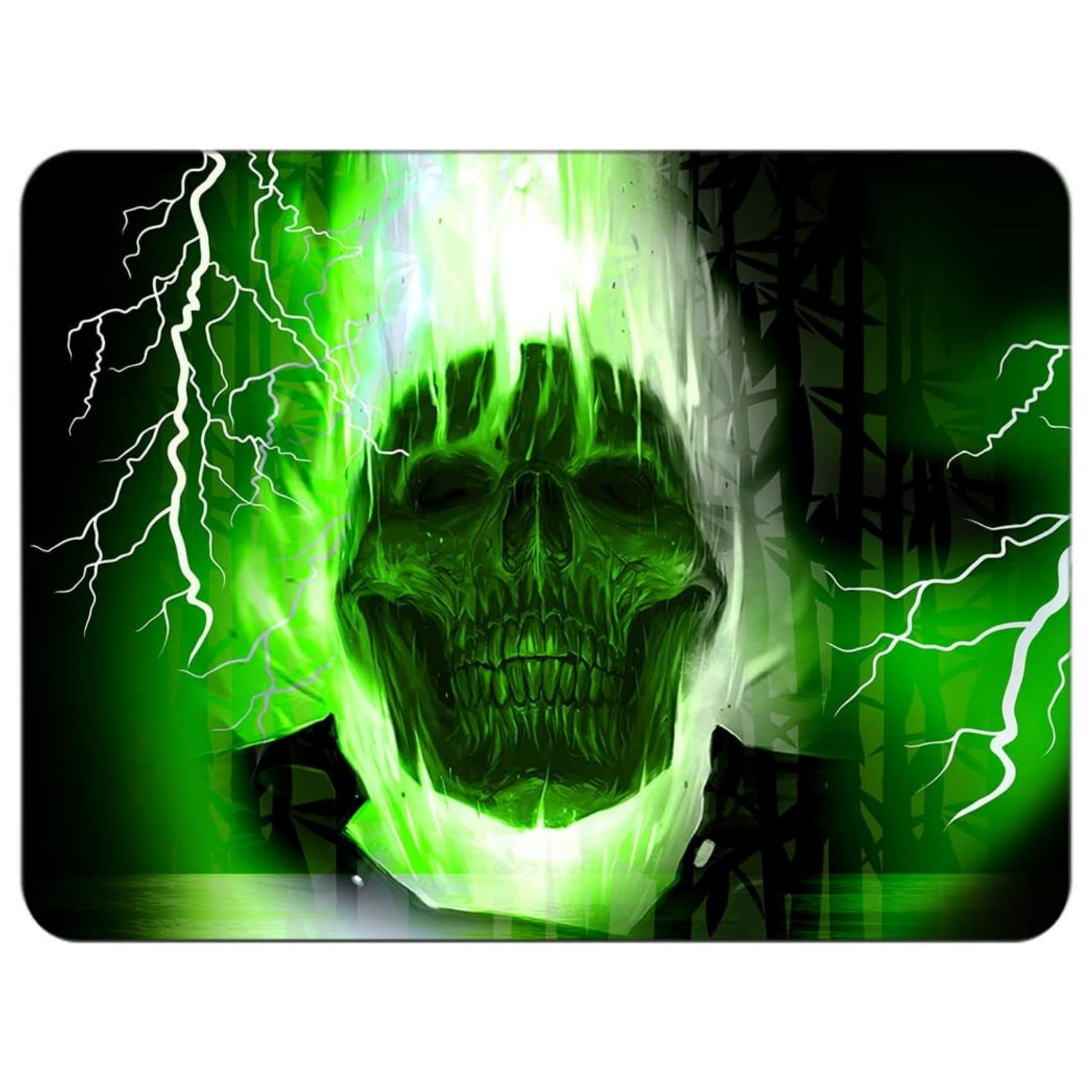 Silent Monsters Mouse Mat Small 10 x 8 inches / 24 x 20 cm, Green Skull, Lasercut Edges, washable & rollable Mouse Pad, Gaming Home Office Mousemat, Mousepad non-slip & quiet, Desk Mat