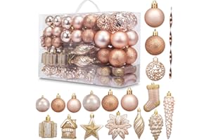 AMS 90ct Christmas Ball Assorted Pendants Shatterproof Tree Ornaments Seasonal Decorations, Xmas Decorative Hanging Ornaments (Champagne)